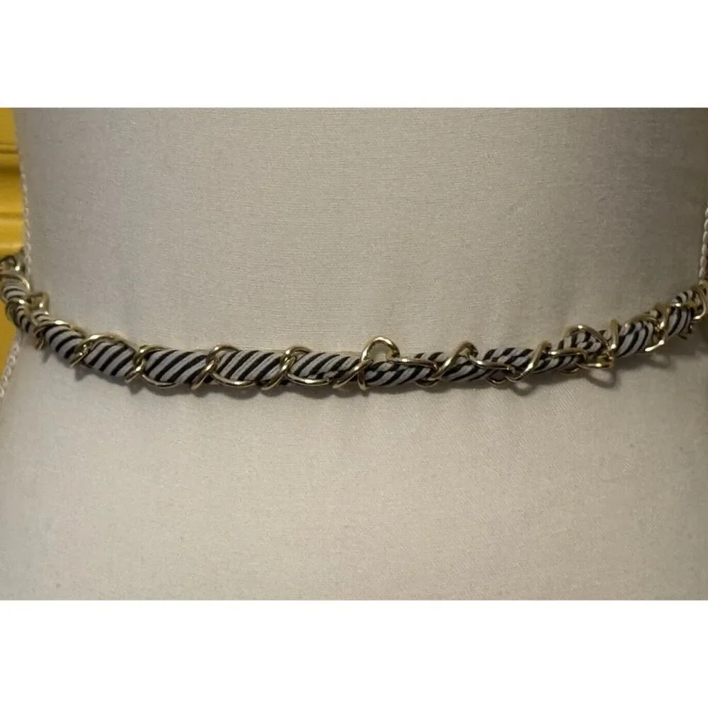 Brown Beige Stripes Round Braided Gold‎ Chain Rope Strap Belt Women Glam Rock